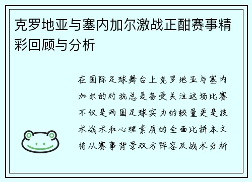 克罗地亚与塞内加尔激战正酣赛事精彩回顾与分析