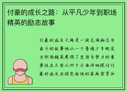 付豪的成长之路：从平凡少年到职场精英的励志故事