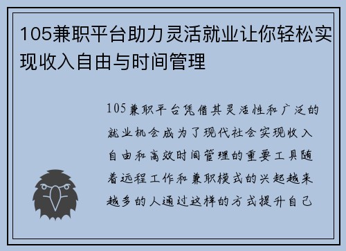 105兼职平台助力灵活就业让你轻松实现收入自由与时间管理