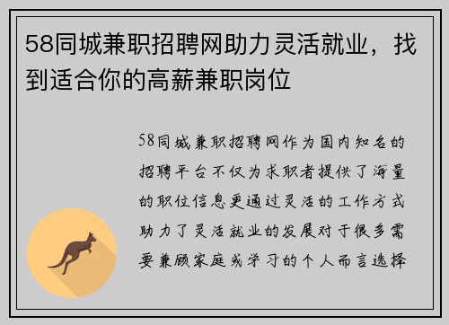 58同城兼职招聘网助力灵活就业，找到适合你的高薪兼职岗位